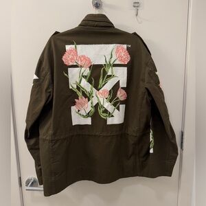 Off-White Olive Green Floral Arrow Back Military Jacket